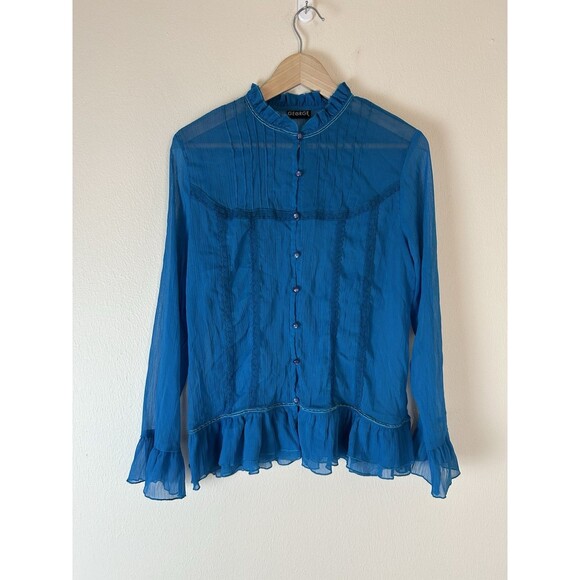 Vintage Women’s Blouse Size M Ruffle Lace Button Up Sheer Y2K Victorian Fairy - Picture 1 of 4
